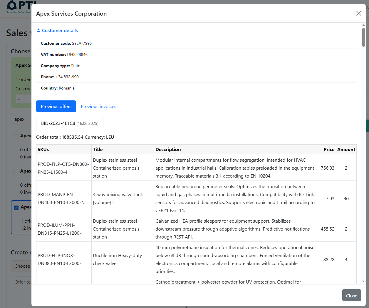 AI Sales platform – past orders