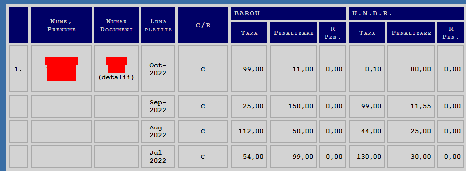 Separarea datorii curente și rate — raport viramente