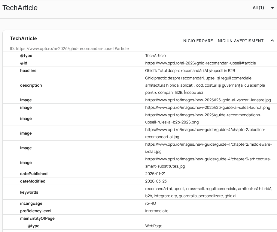 Arhitectură implementare schema.org JSON-LD
