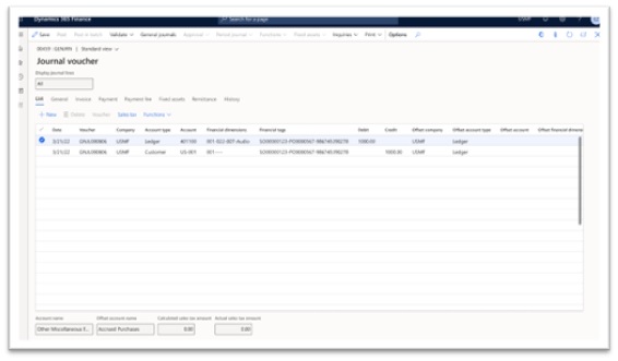 Dynamics 365 journal voucher