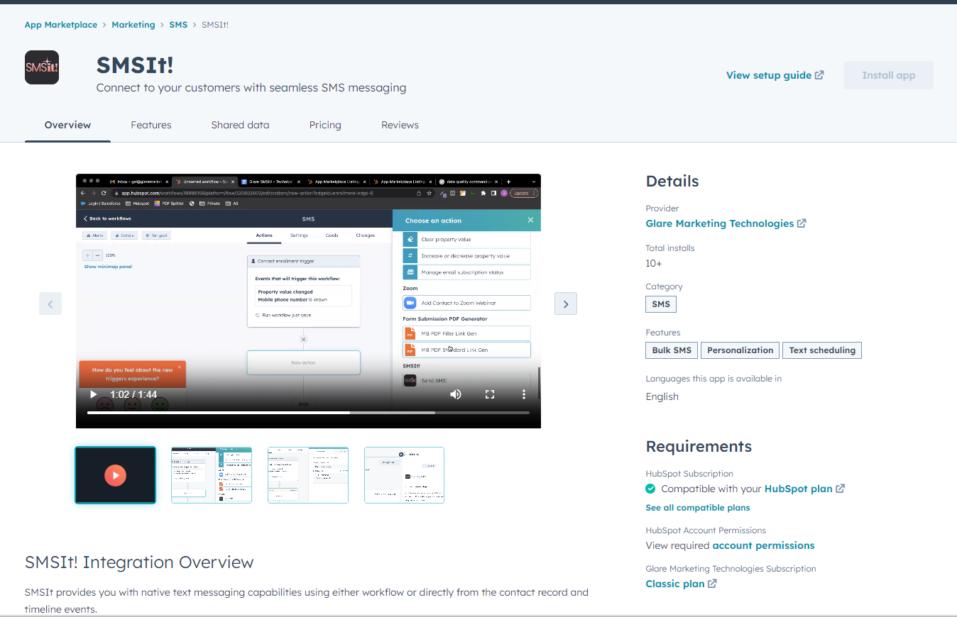 SMSIt! on Hubspot Marketplace