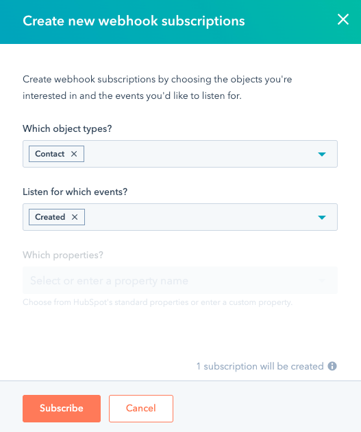 HubSpot create webhook subscription