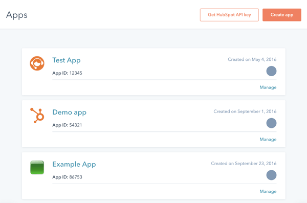 HubSpot account apps