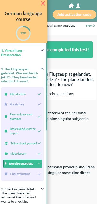 Sidebar course dashboard